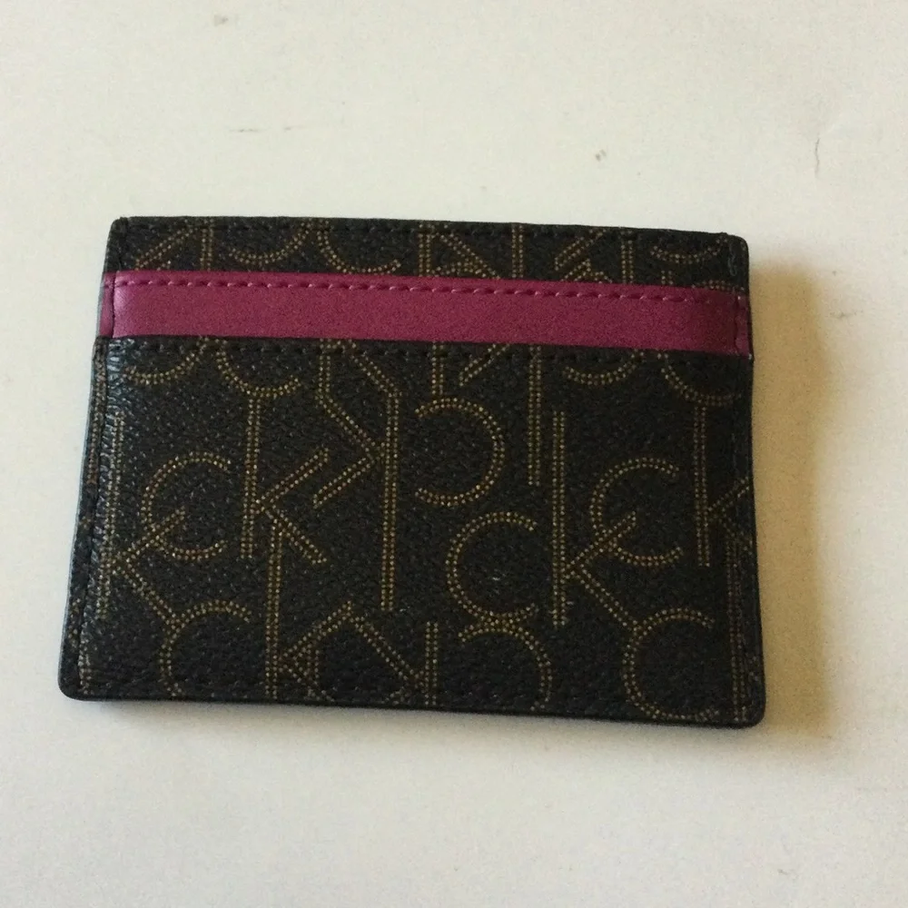 CALVIN KLEIN PIN DOT LOGO CARD CASE BROWN AND SALSA NWOT